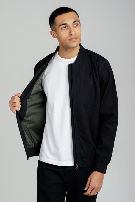 Black Cotton Twill Bomber Jacket With Embroidered Logo - Image 4