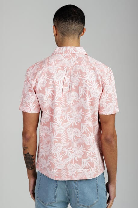 Coral Cotton Short Sleeve Button-Up Tropical Print Shirt - Image 2