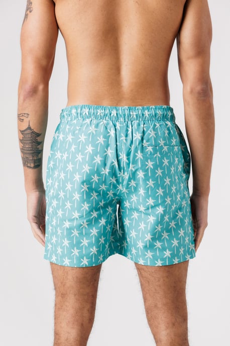 Teal 2-Pack Palm Tree And Logo Print Swim Shorts With Drawstring Waist - Image 2