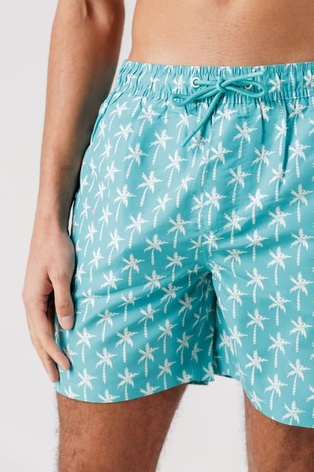 Teal 2-Pack Palm Tree And Logo Print Swim Shorts With Drawstring Waist - Image 3