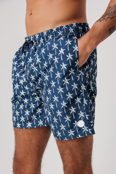 Teal 2-Pack Palm Tree And Logo Print Swim Shorts With Drawstring Waist - Image 4