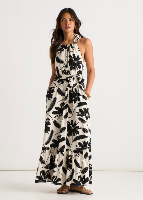 Mono-print, linnenmix, trapezejurk met ceintuur - Image 1