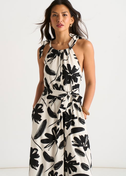 Mono-print, linnenmix, trapezejurk met ceintuur - Image 2