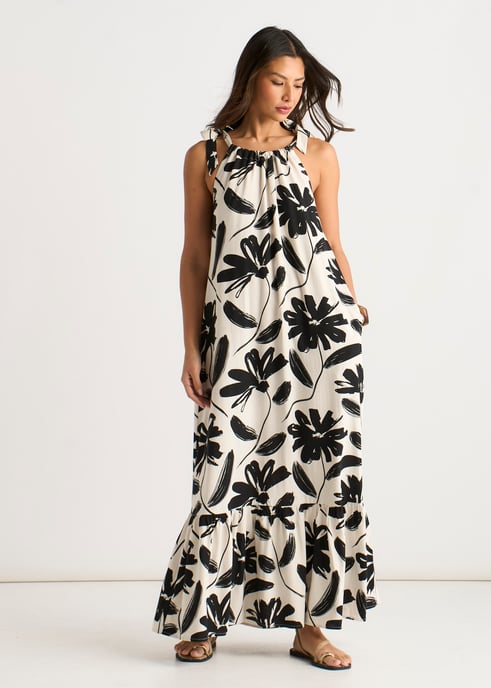 Mono-print, linnenmix, trapezejurk met ceintuur - Image 3