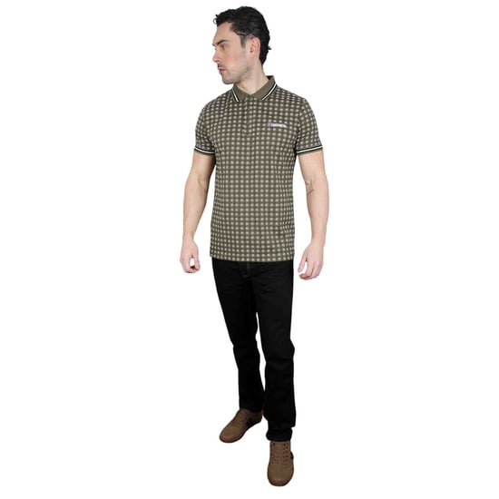 Lambretta Mens SS25 Geometric Polo Shirt (Khaki Green) - Image 3