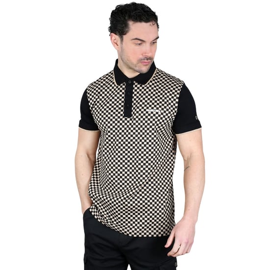 Lambretta Herenpoloshirt met tweekleurige all-over print (Zwart/Nomad) - Image 4
