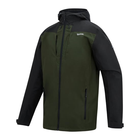 Regatta Mens Calderdale Colour Block Waterproof Jacket (Khaki Green/Black) - Image 3
