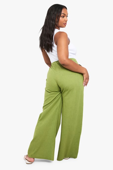 Plus Linen Drawstring Wide Leg Trouser - Image 2