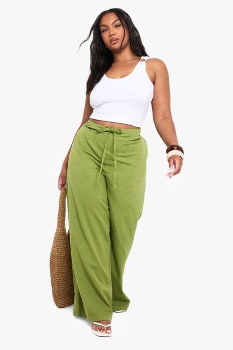 Plus Linen Drawstring Wide Leg Trouser - Image 3