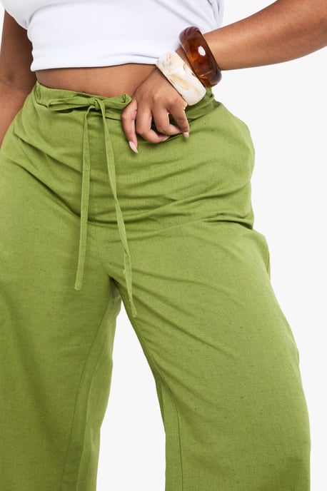 Plus Linen Drawstring Wide Leg Trouser - Image 4