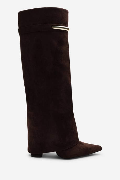 Wheres That From Womens Nareva Fold Over Shark Block Heel Point Toe Boots With Trim Detail - Image 3