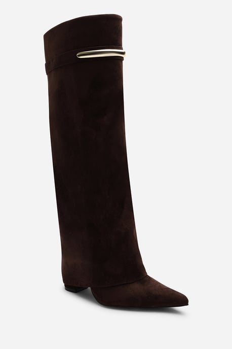 Wheres That From Womens Nareva Fold Over Shark Block Heel Point Toe Boots With Trim Detail - Image 4