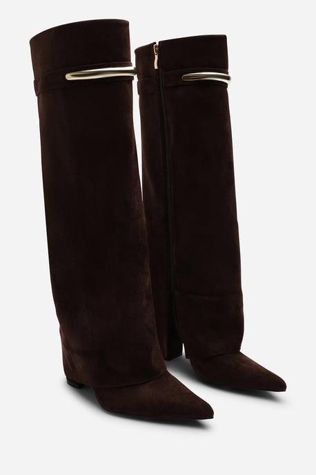 Wheres That From Womens Nareva Fold Over Shark Block Heel Point Toe Boots With Trim Detail - Image 5