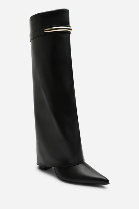 Wheres That From Womens Nareva Fold Over Shark Block Heel Point Toe Boots With Trim Detail - Image 4