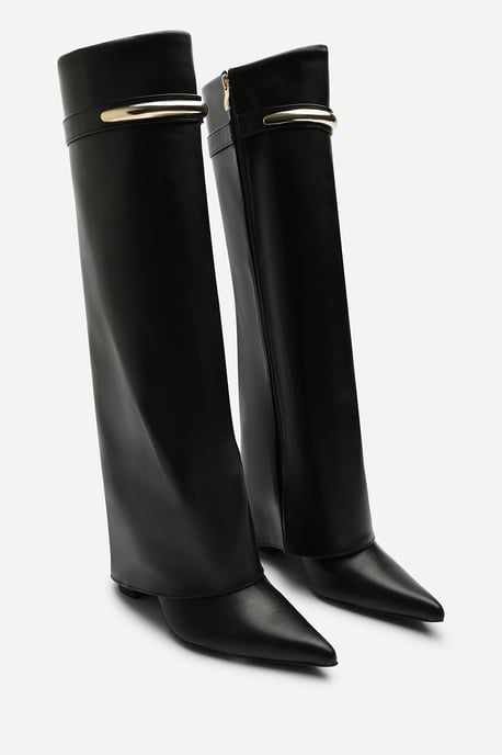 Wheres That From Womens Nareva Fold Over Shark Block Heel Point Toe Boots With Trim Detail - Image 5