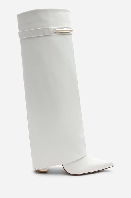 Wheres That From Womens Nareva Fold Over Shark Block Heel Point Toe Boots With Trim Detail - Image 3