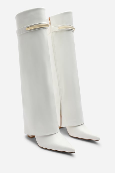 Wheres That From Womens Nareva Fold Over Shark Block Heel Point Toe Boots With Trim Detail - Image 5