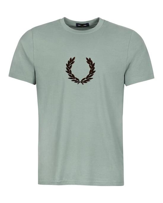 Fred Perry Textured Laurel Wreath T-Shirt Sage - Image 1