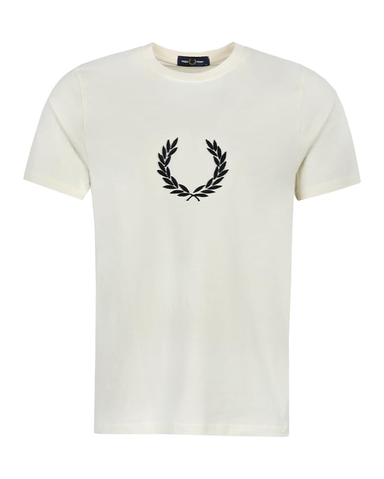 Fred Perry Textured Laurel Wreath T-Shirt Ecru - Image 1