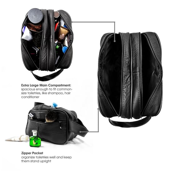 Genuine Leather Mens Wash Bag Travel Organizer Toiletry Bag in Black - Image 2