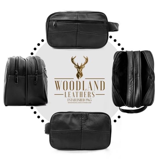 Genuine Leather Mens Wash Bag Travel Organizer Toiletry Bag in Black - Image 3