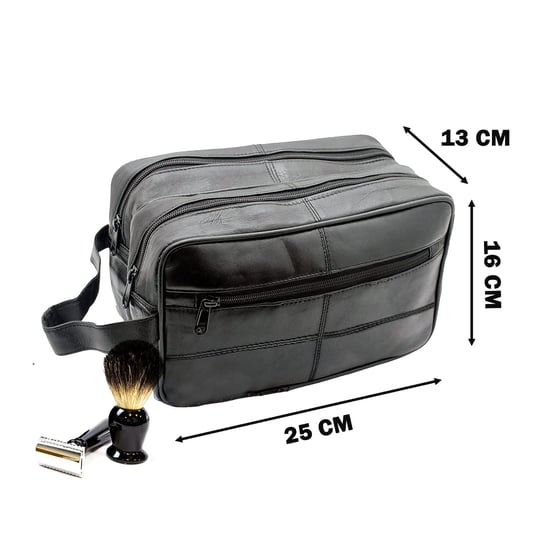 Genuine Leather Mens Wash Bag Travel Organizer Toiletry Bag in Black - Image 5