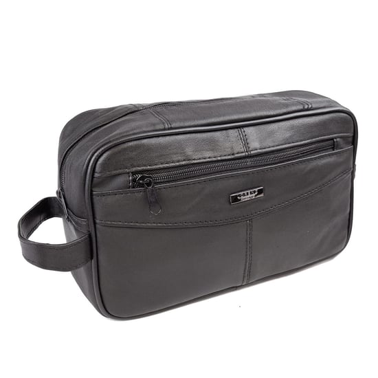 Men's Genuine Leather Toiletry Bag Travel Shaving Wash Bag in Black - Image 1