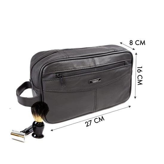 Men's Genuine Leather Toiletry Bag Travel Shaving Wash Bag in Black - Image 3