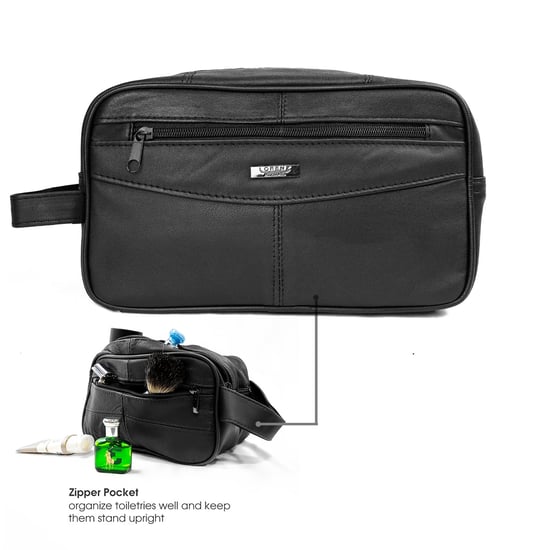 Men's Genuine Leather Toiletry Bag Travel Shaving Wash Bag in Black - Image 4