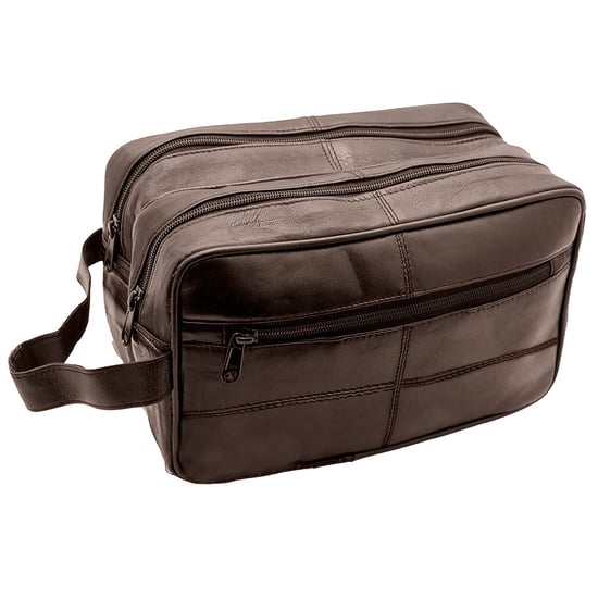 Genuine Leather Mens Wash Bag Travel Organizer Toiletry Bag in Brown - Image 1