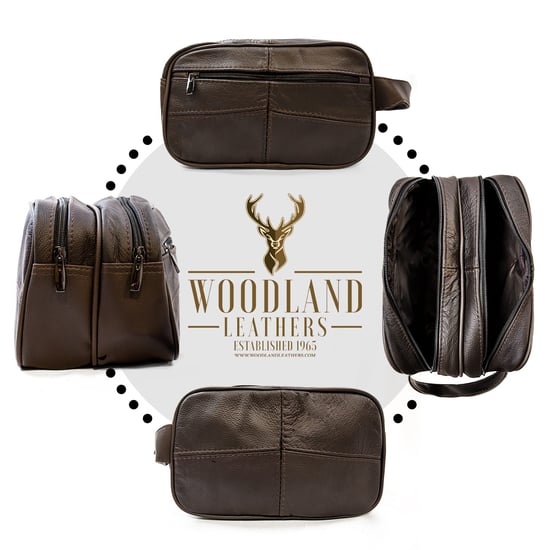Genuine Leather Mens Wash Bag Travel Organizer Toiletry Bag in Brown - Image 2