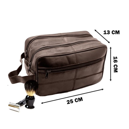 Genuine Leather Mens Wash Bag Travel Organizer Toiletry Bag in Brown - Image 4