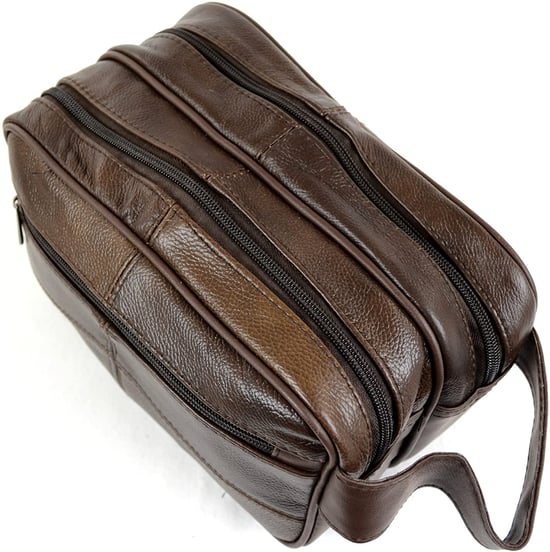 Genuine Leather Mens Wash Bag Travel Organizer Toiletry Bag in Brown - Image 6