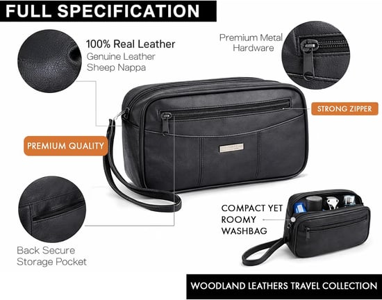 Men's Leather Wash Bag, Compact Travel Toiletry Bag - Image 3