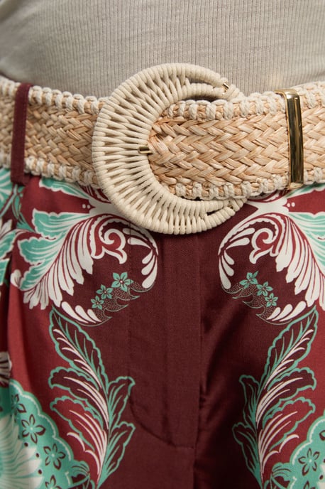 Mirrored Viscose Linen Print With Raffia Belt Woven City Short - Image 3
