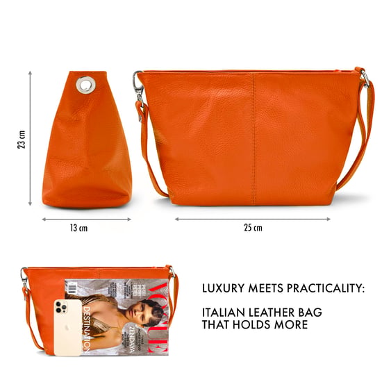 Women's Italian Leather Handbag Shoulder Bag in Orange - Image 3