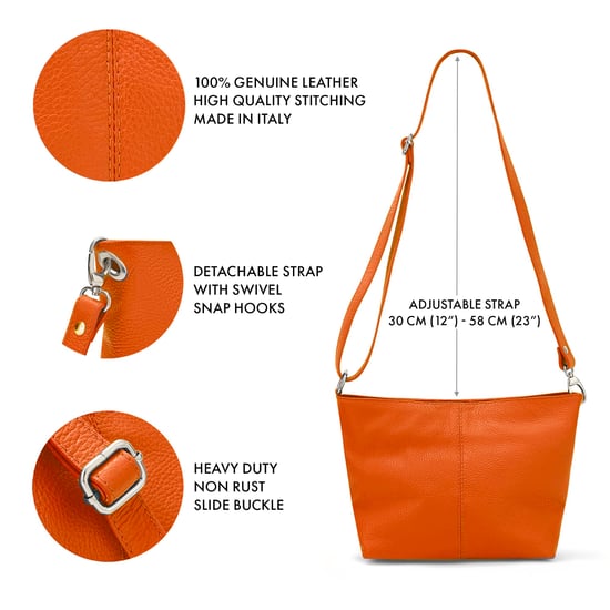 Women's Italian Leather Handbag Shoulder Bag in Orange - Image 4