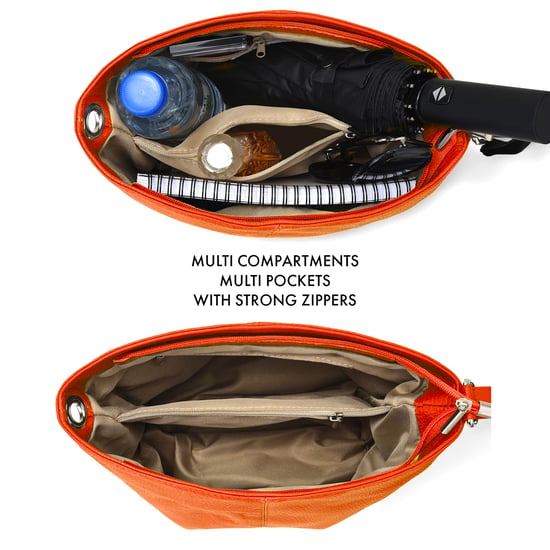 Women's Italian Leather Handbag Shoulder Bag in Orange - Image 5