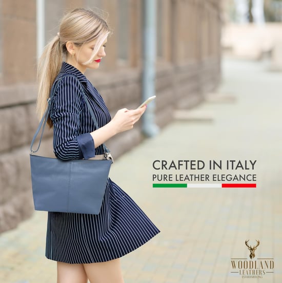 Women's Italian Leather Handbag Shoulder Bag in Green - Image 2