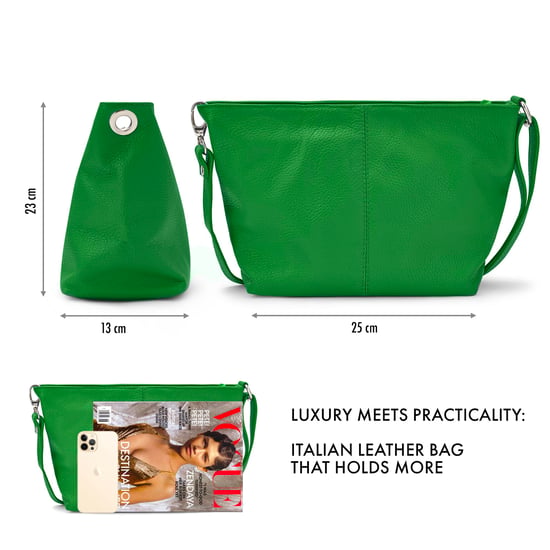 Women's Italian Leather Handbag Shoulder Bag in Green - Image 3