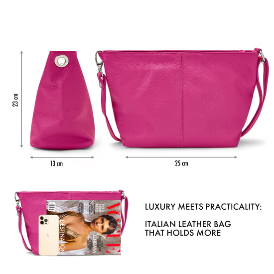 Women's Italian Leather Handbag Shoulder Bag in Fuchsia - Image 3