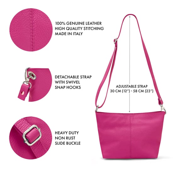 Women's Italian Leather Handbag Shoulder Bag in Fuchsia - Image 4