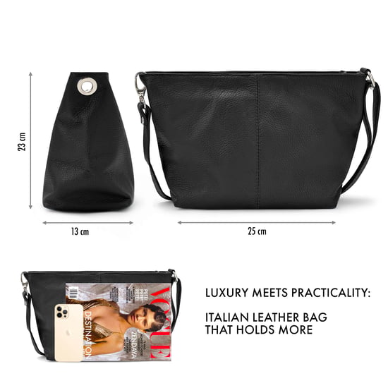 Women's Italian Leather Handbag Shoulder Bag in Black - Image 3