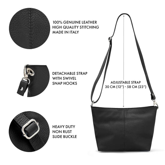 Women's Italian Leather Handbag Shoulder Bag in Black - Image 4