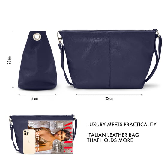 Women's Italian Leather Handbag Shoulder Bag in Navy - Image 3
