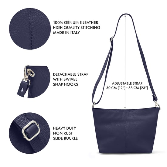 Women's Italian Leather Handbag Shoulder Bag in Navy - Image 4