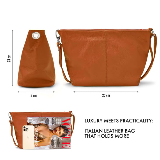 Women's Italian Leather Handbag Shoulder Bag in Tan - Image 3