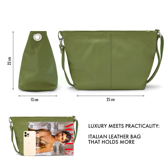 Women's Italian Leather Handbag Shoulder Bag in Olive Green - Image 3
