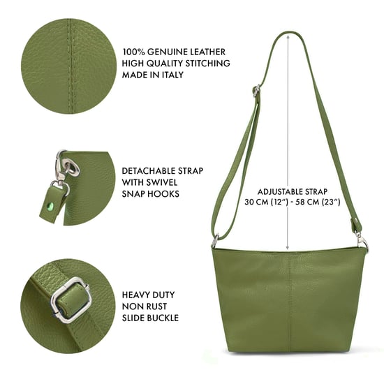 Women's Italian Leather Handbag Shoulder Bag in Olive Green - Image 4