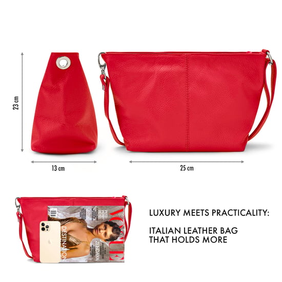 Women's Italian Leather Handbag Shoulder Bag in Red - Image 3